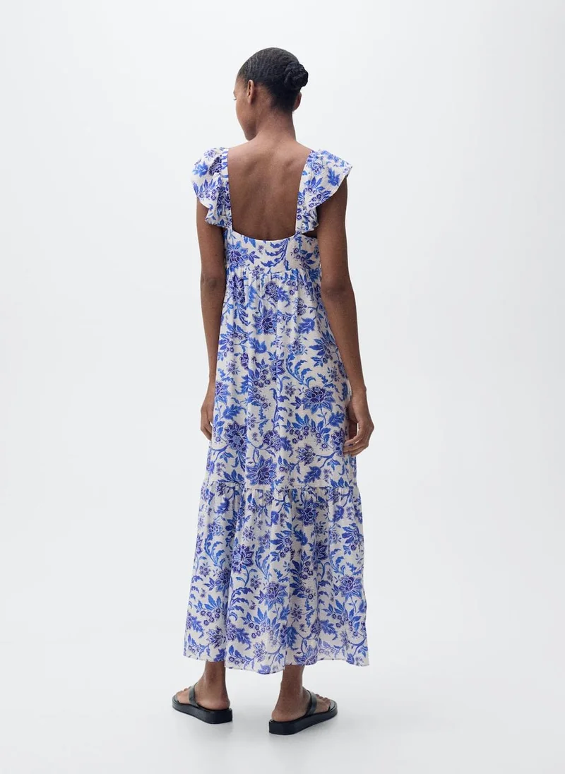 مانجو فستان ماكسي بنقشة الزهور وكشكش